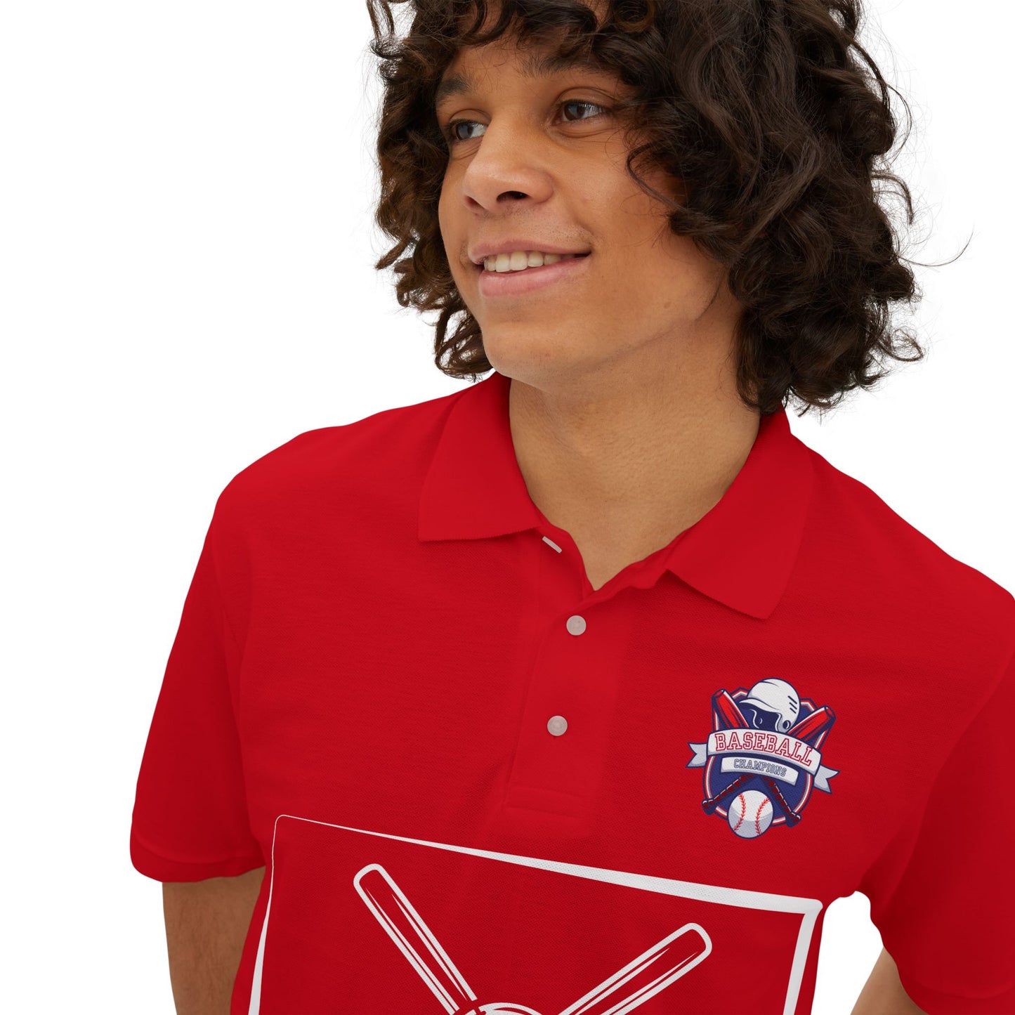 Men's Baseball Polo - Graphic Bat and Ball Design