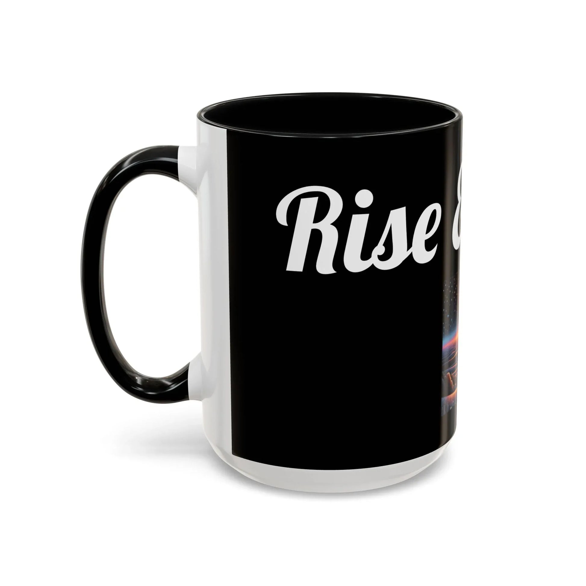 Rise & Shine Accent Coffee Mug - Motivational Black Mug for Morning Boost - RizQ Life 