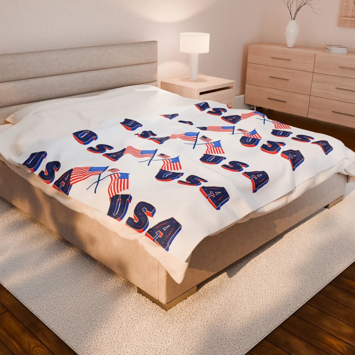 USA Flag Velveteen Plush Blanket - Cozy Throw for Independence Day, Festivals, Picnics, Home Decor, Gifts - RizQ Life 