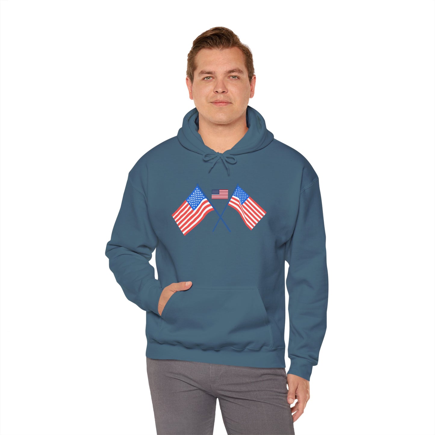 Men's Patriotic Hoodie - Double American Flag Graphic
