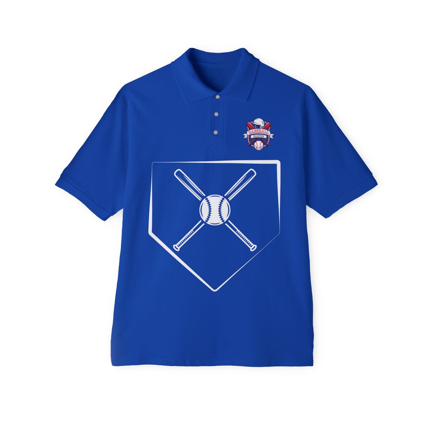 Men's Baseball Piqué Polo - Baseball with Graphic Bat and Ball Design