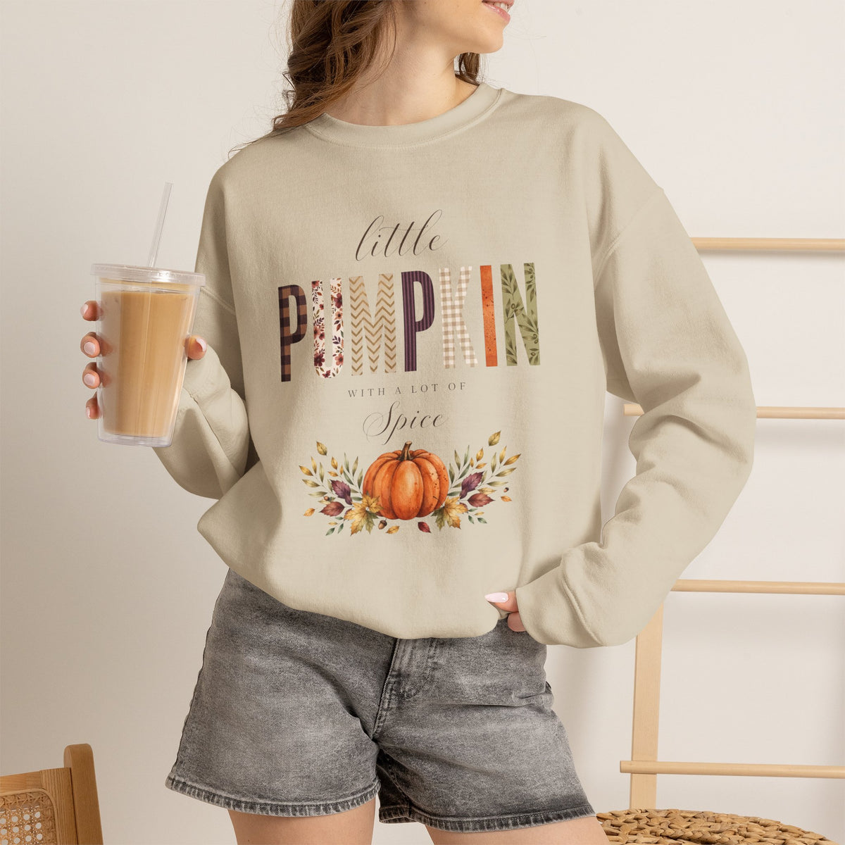 Little Pumpkin With A Little Spice" Sweatshirt – Cozy Fall Plaid & Watercolor Pumpkin Crewneck