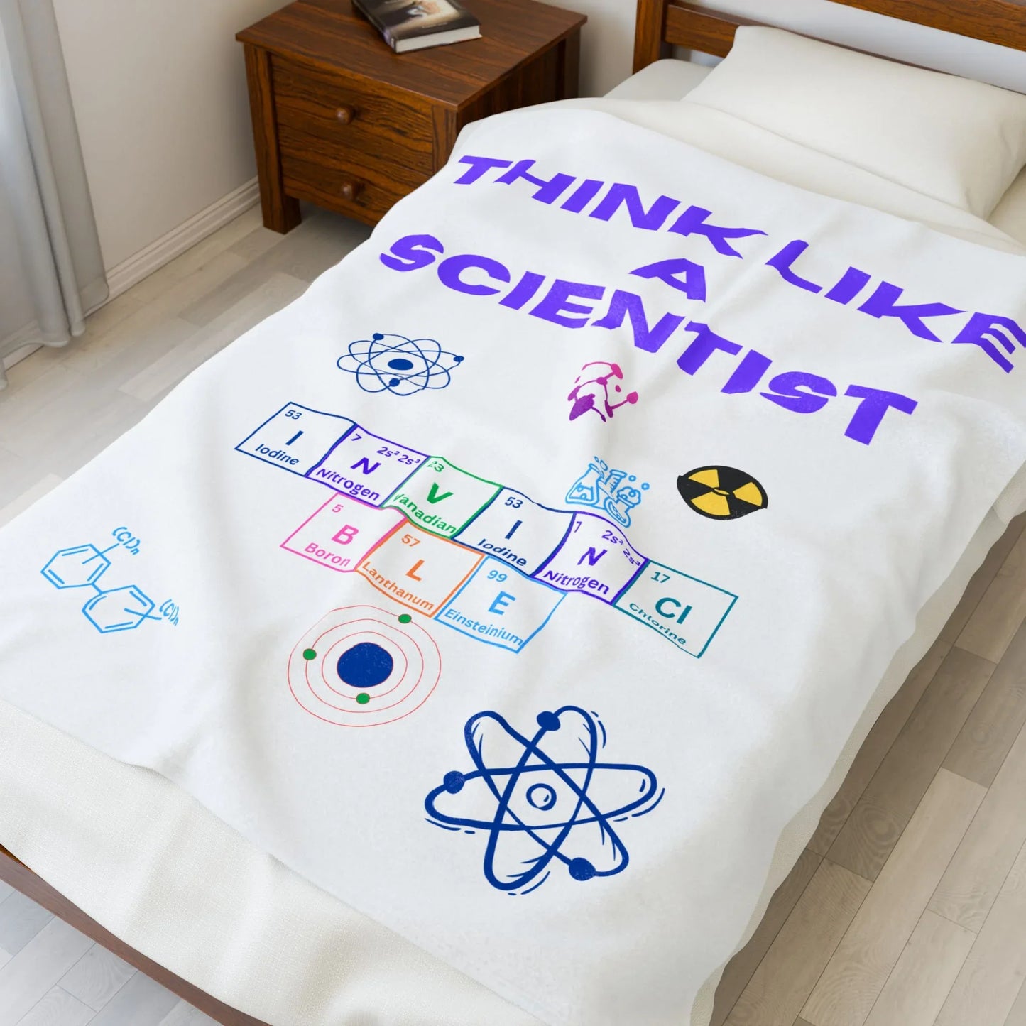 Think Like a Scientist Velveteen Plush Blanket - Cozy Gift for Science Lovers, Educational Decor, Science Theme, Home Comfort, [...] - RizQ Life 
