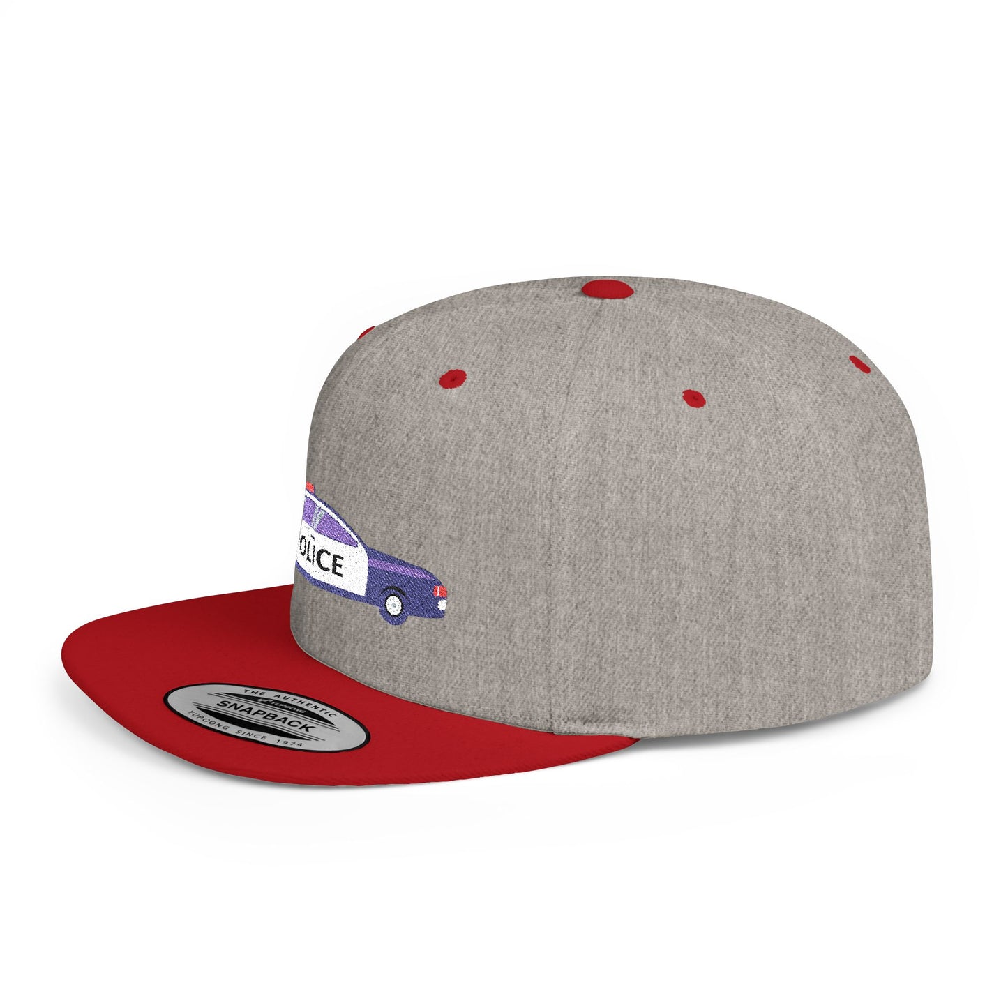 Police Car Snapback Cap – adjustable streetwear hat for adults, perfect car enthusiast gift and urban fashion accessory.