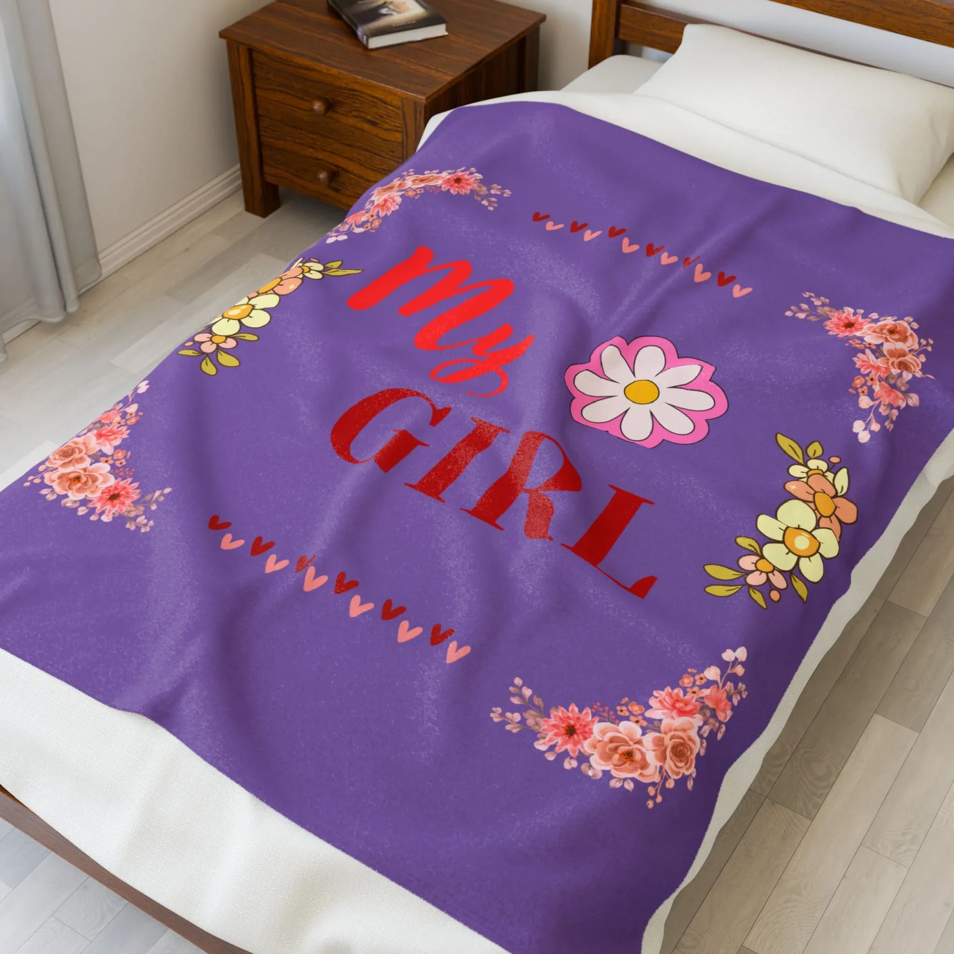My Girl Velveteen Plush Blanket, Cozy Throw for Kids, Floral Design Blanket, Gift for Daughter, Soft Plush Throw - RizQ Life 