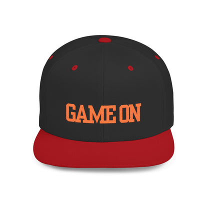 Trendy “Game On” snapback cap for adults. Adjustable flat bill hat, stylish streetwear accessory, perfect for gifts, festivals, sports, and casual outings.