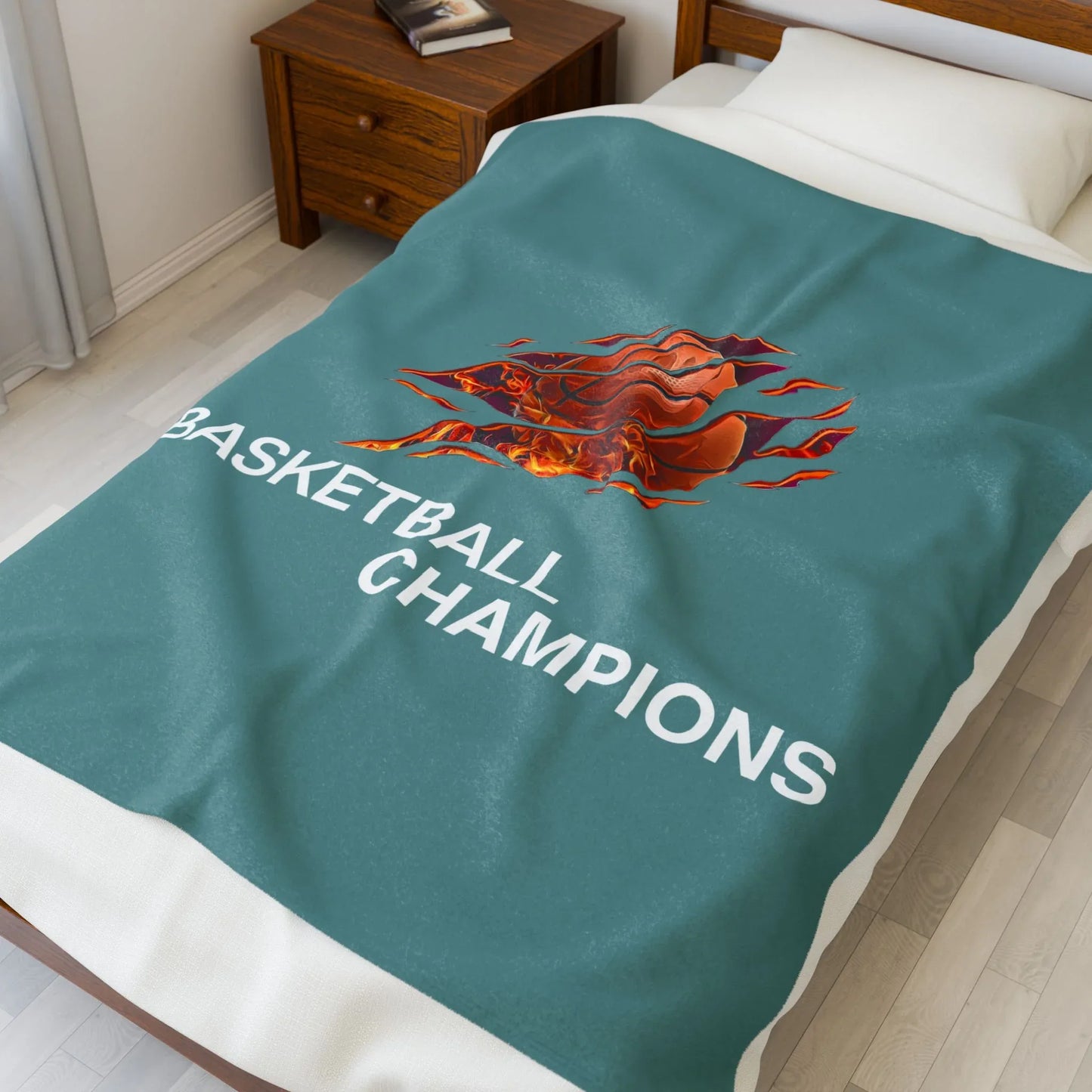 Cozy Basketball Champions Velveteen Plush Blanket | Great Gift for Sports Fans, Home Decor, Warmth, Championship Celebrations - RizQ Life 