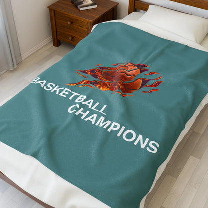 Cozy Basketball Champions Velveteen Plush Blanket | Great Gift for Sports Fans, Home Decor, Warmth, Championship Celebrations - RizQ Life 