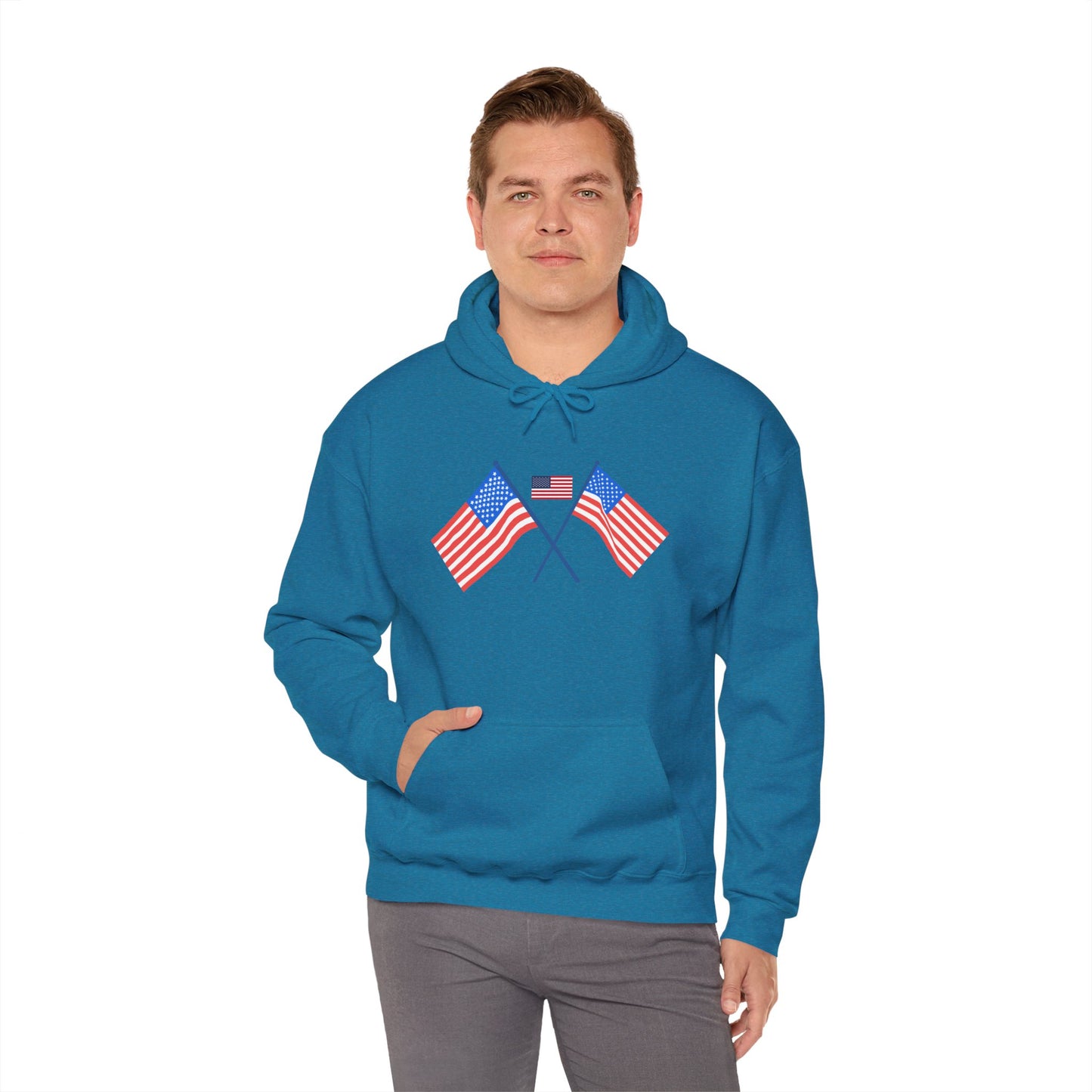 Men's Patriotic Hoodie - Double American Flag Graphic