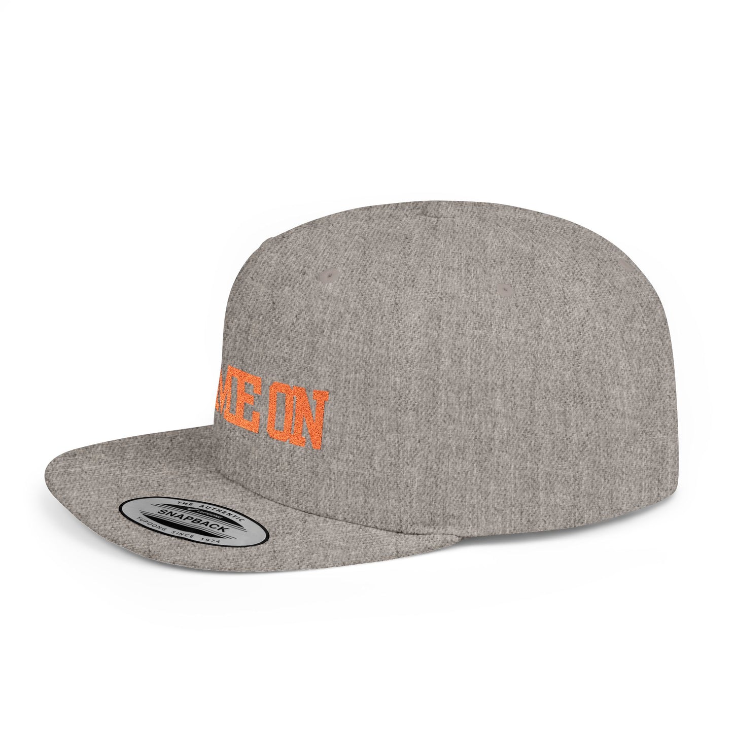 Trendy “Game On” snapback cap for adults. Adjustable flat bill hat, stylish streetwear accessory, perfect for gifts, festivals, sports, and casual outings.