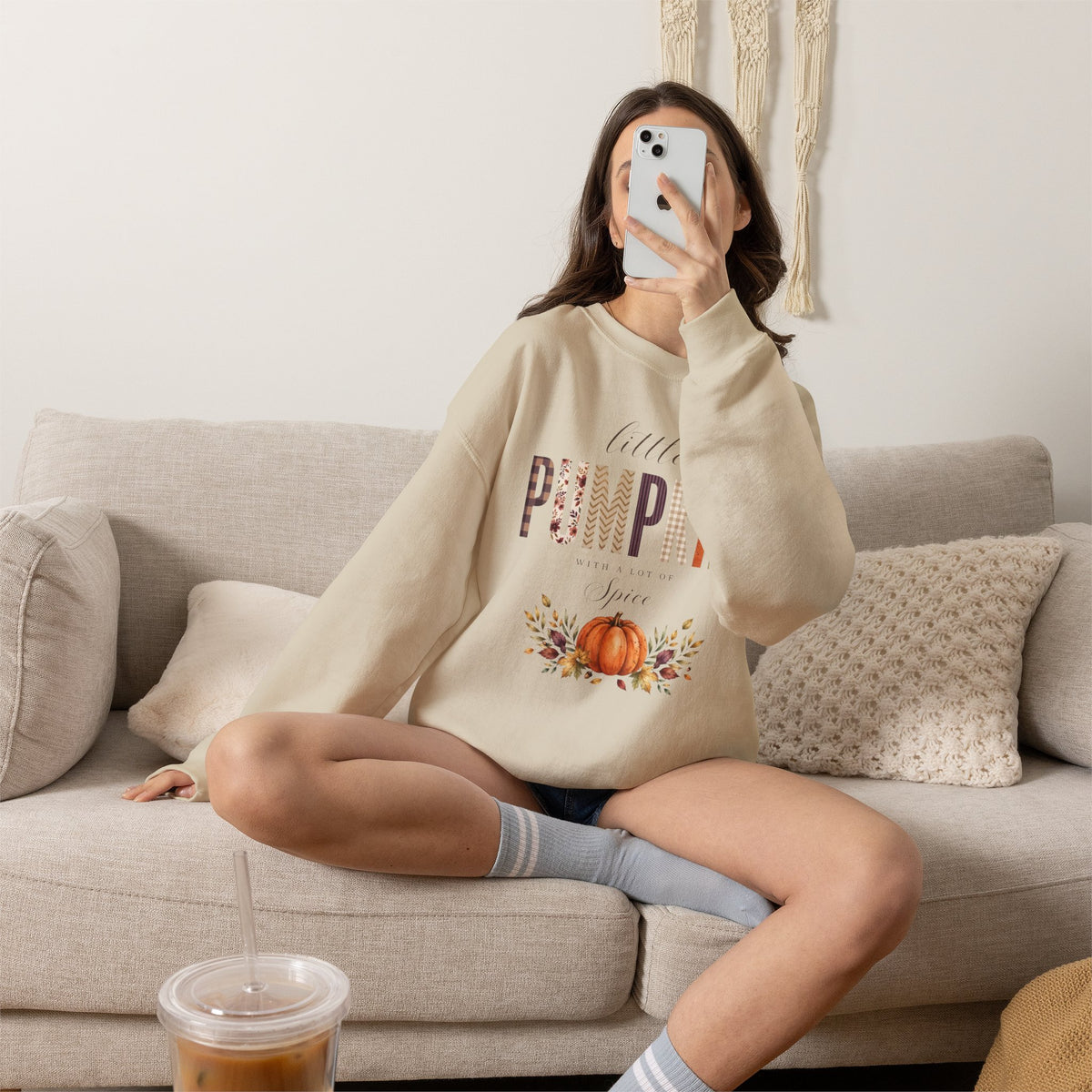 Little Pumpkin With A Little Spice" Sweatshirt – Cozy Fall Plaid & Watercolor Pumpkin Crewneck
