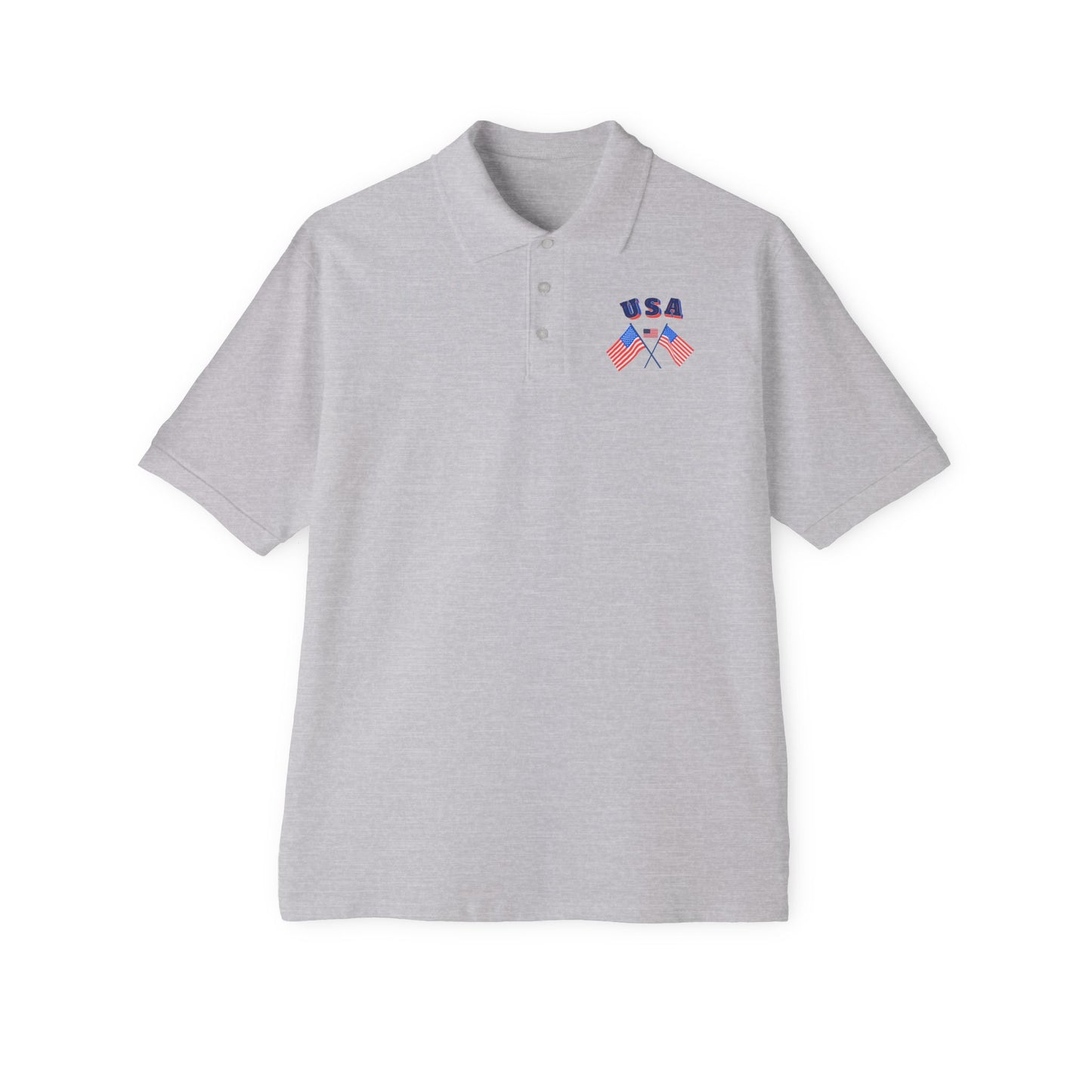 Patriotic men’s polo shirt with USA flag design. Cotton piqué short sleeve collared shirt, S–3XL. Perfect for 4th of July, BBQs, Father’s Day gifts.