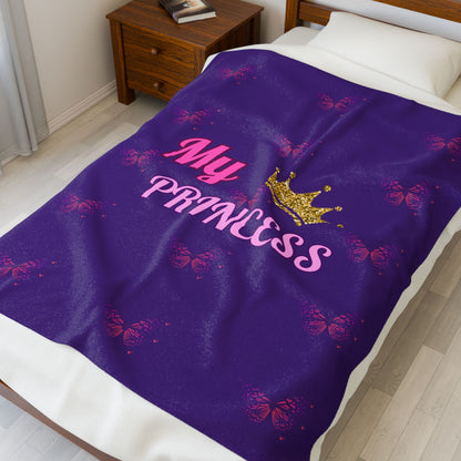 My Princess Velveteen Plush Blanket | Cozy Gift for Kids, Birthday Present, Nursery Decor, Butterfly Blanket, Soft Warm Blanket