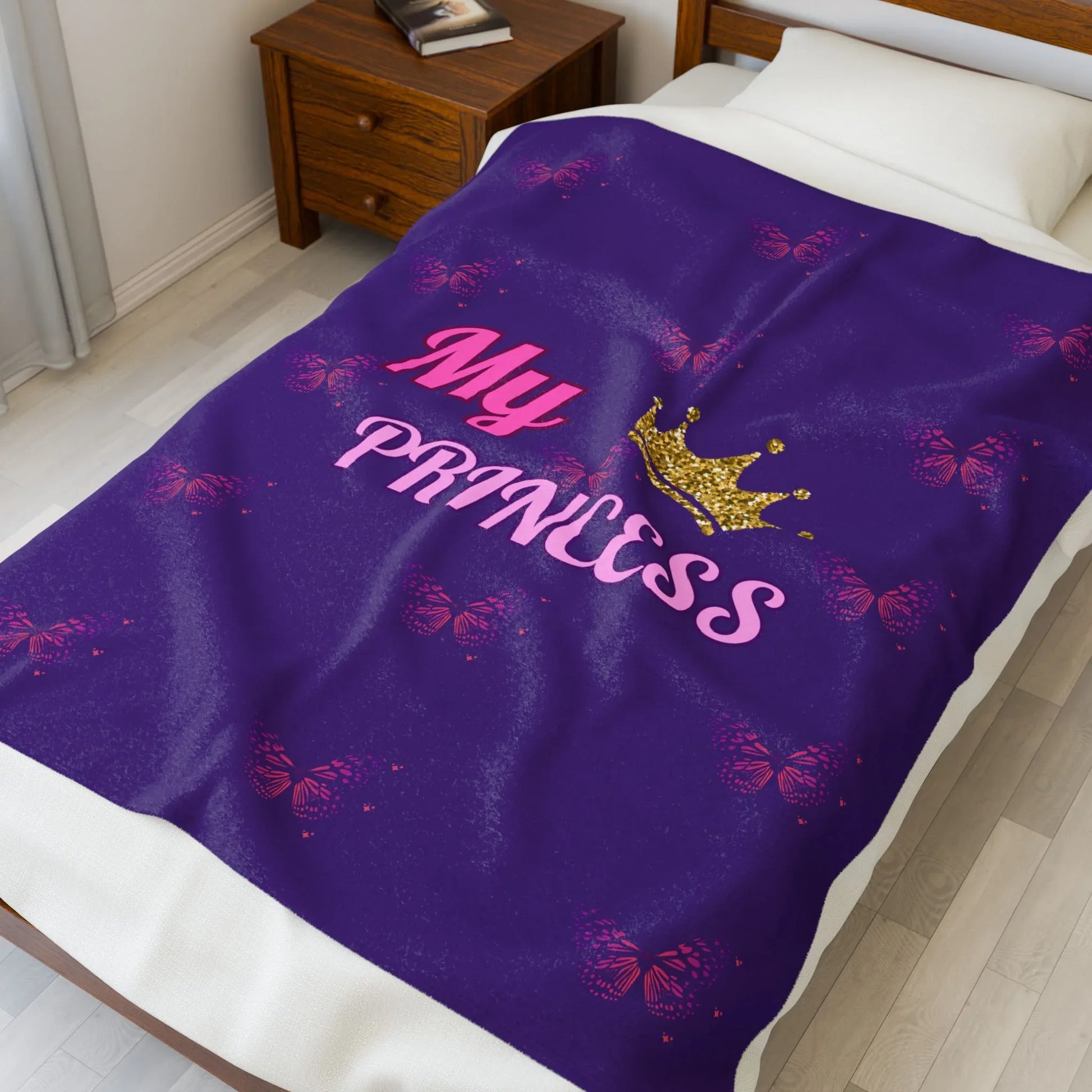 My Princess Velveteen Plush Blanket | Cozy Gift for Kids, Birthday Present, Nursery Decor, Butterfly Blanket, Soft Warm Blanket - RizQ Life 