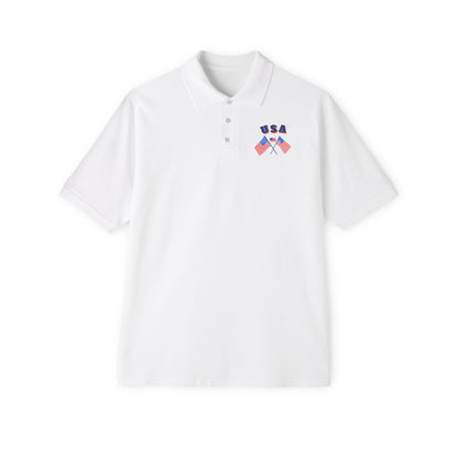 Patriotic men’s polo shirt with USA flag design. Cotton piqué short sleeve collared shirt, S–3XL. Perfect for 4th of July, BBQs, Father’s Day gifts.