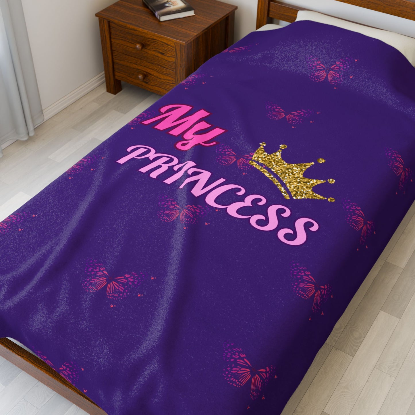 My Princess Velveteen Plush Blanket | Cozy Gift for Kids, Birthday Present, Nursery Decor, Butterfly Blanket, Soft Warm Blanket