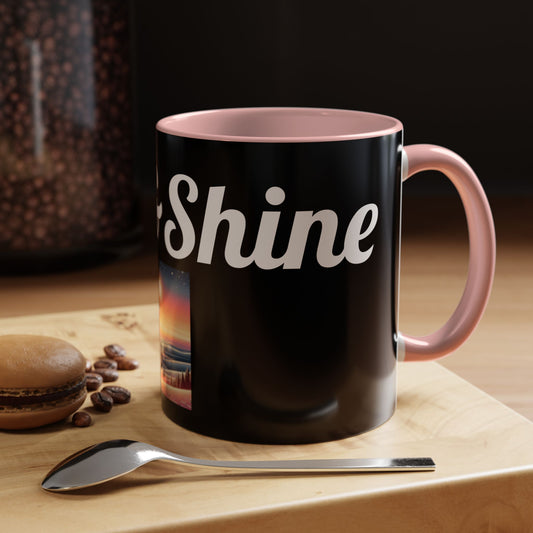 Rise & Shine Accent Coffee Mug - Motivational Black Mug for Morning Boost