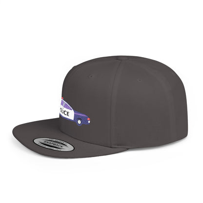 Shop the Police Car Snapback Cap – adjustable streetwear hat for adults, perfect car enthusiast gift and urban fashion accessory.
