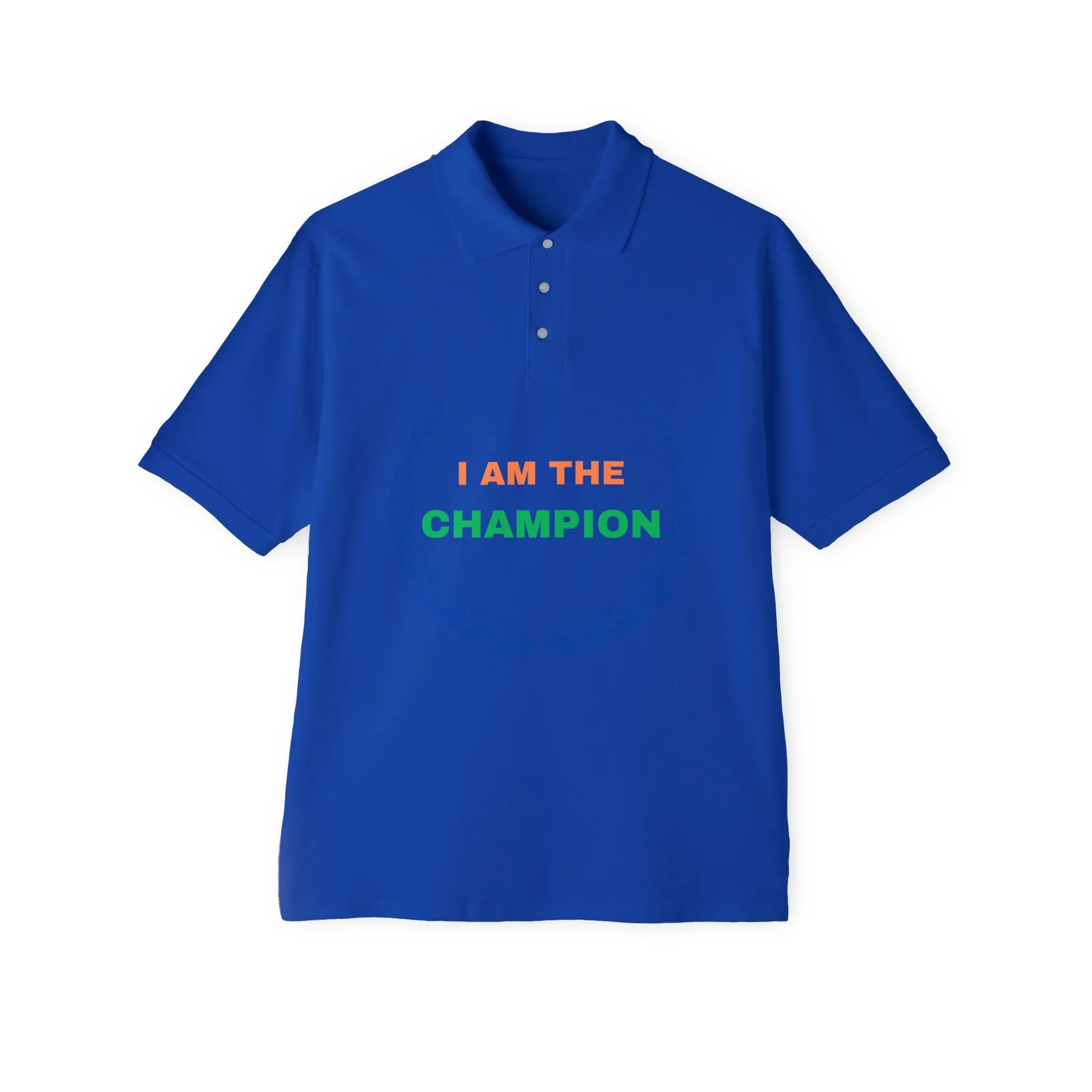 Champion’s statement men’s polo – “I AM THE CHAMPION.” Cotton piqué collared shirt, S–3XL. Perfect for casual wear, Father’s Day gifts, or summer events. - RizQ Life 