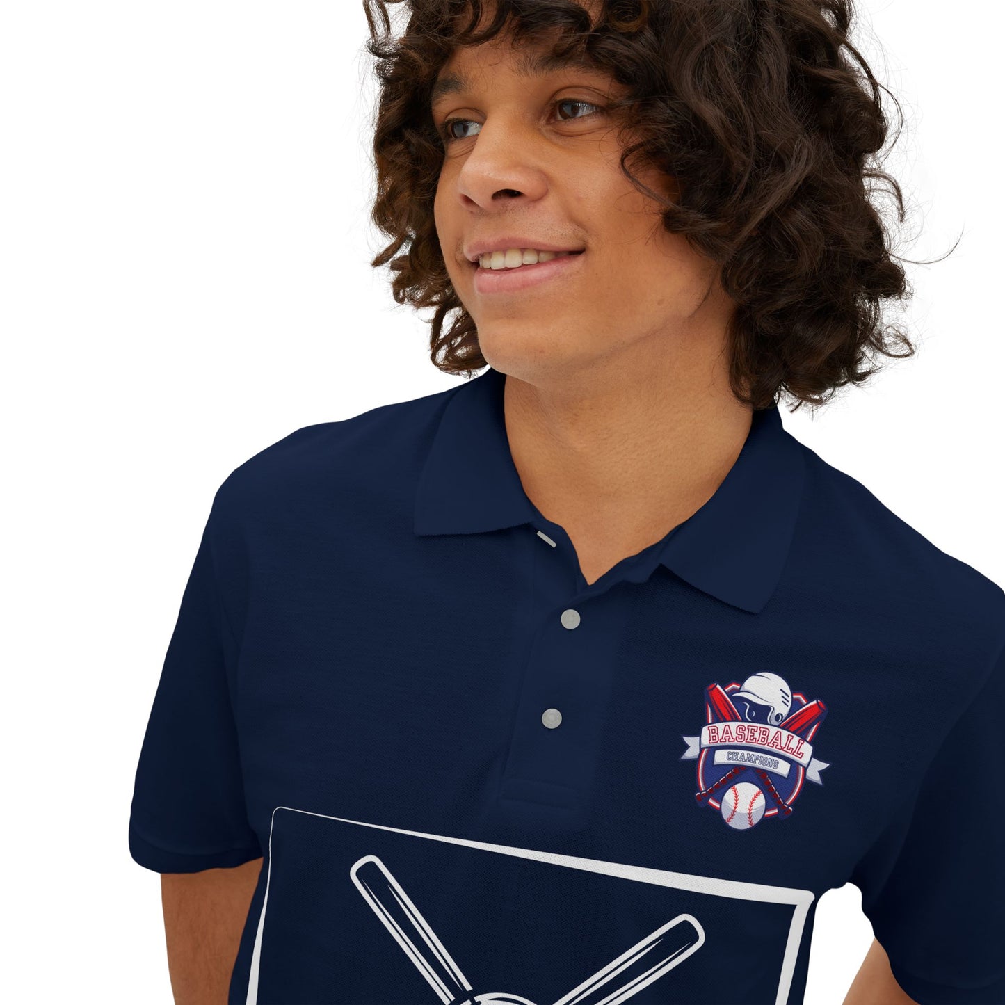 Men's Baseball Polo - Graphic Bat and Ball Design