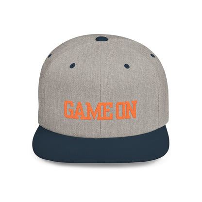 Trendy “Game On” snapback cap for adults. Adjustable flat bill hat, stylish streetwear accessory, perfect for gifts, festivals, sports, and casual outings.