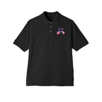Patriotic men’s polo shirt with USA flag design. Cotton piqué short sleeve collared shirt, S–3XL. Perfect for 4th of July, BBQs, Father’s Day gifts. - RizQ Life 