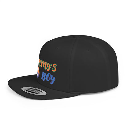 Mommy's Boy Flat Bill Snapback Cap – adjustable, stylish, and perfect for men, teens and even kids. Ideal casual hat or streetwear gift.