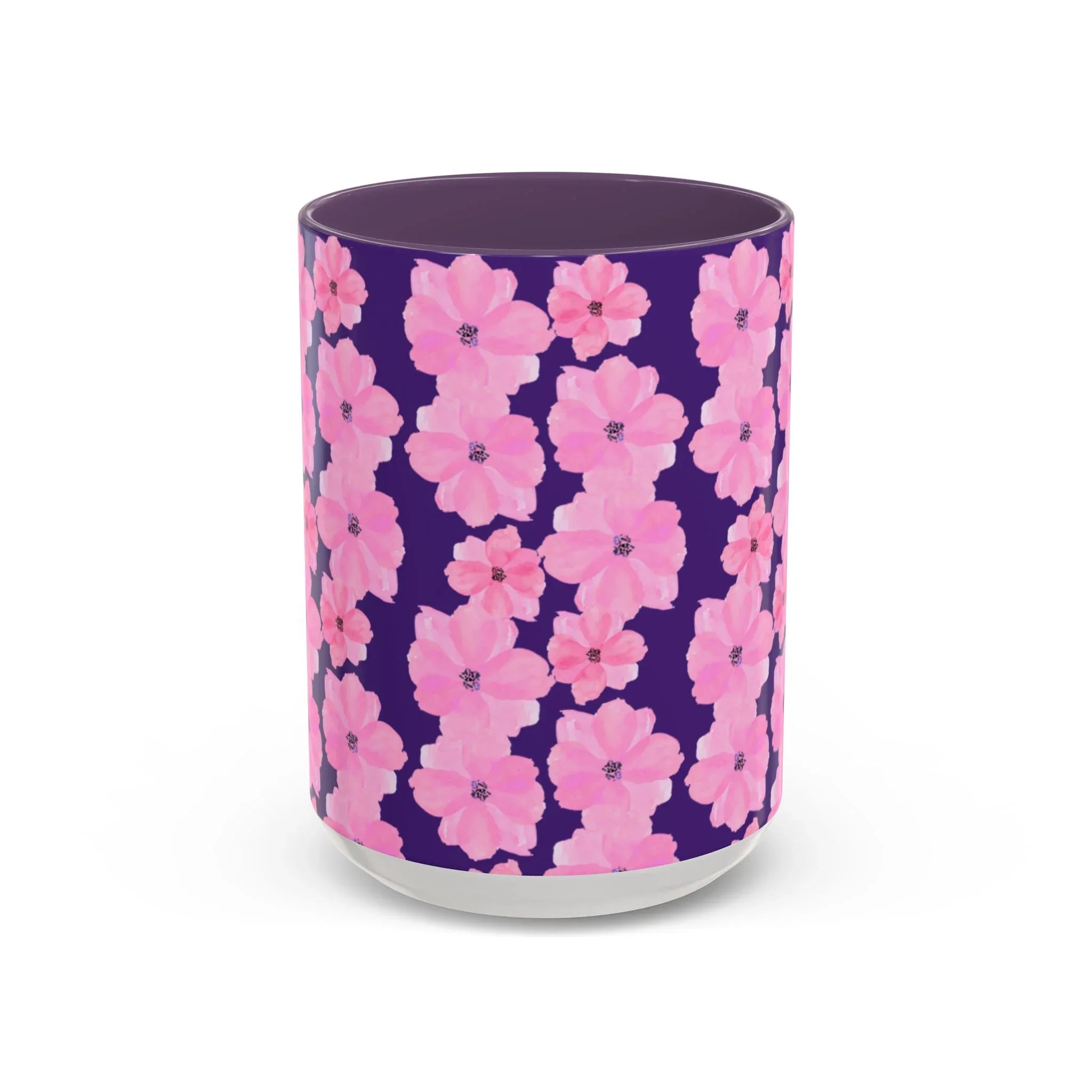 Chic Floral Coffee Mug - Pink Blossoms on Dark Background - RizQ Life 