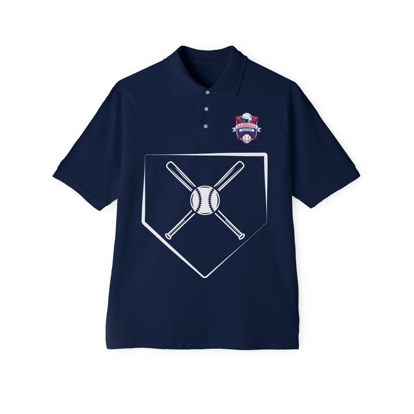 Men's Baseball Piqué Polo - Baseball with Graphic Bat and Ball Design