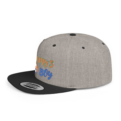 Mommy's Boy Flat Bill Snapback Cap – adjustable, stylish, and perfect for men, teens and even kids. Ideal casual hat or streetwear gift.