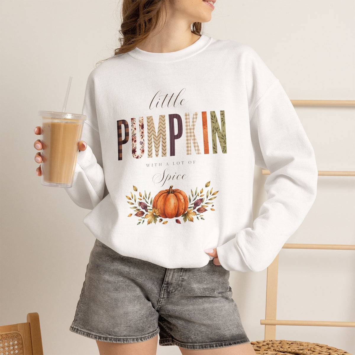 Little Pumpkin With A Little Spice" Sweatshirt – Cozy Fall Plaid & Watercolor Pumpkin Crewneck