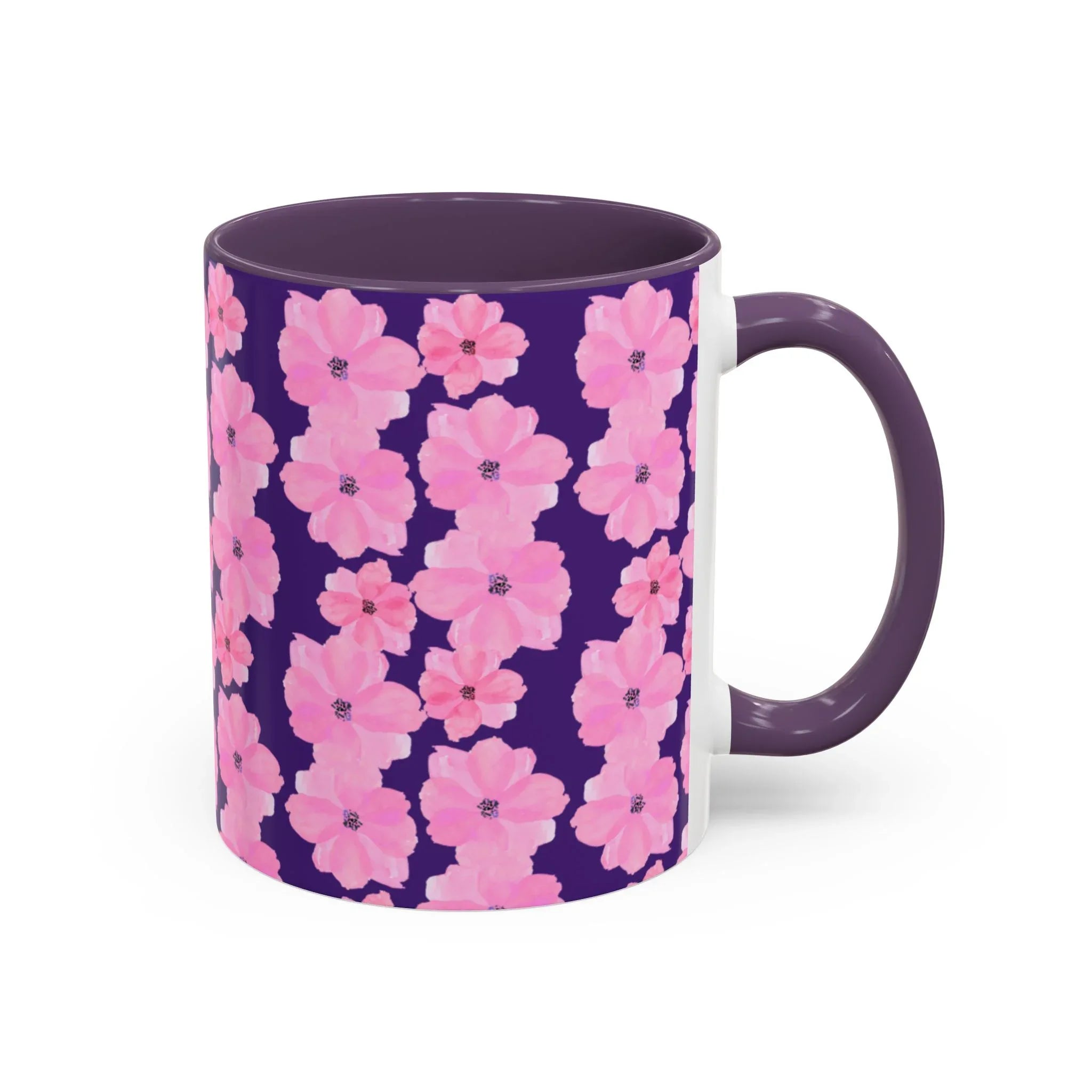 Chic Floral Coffee Mug - Pink Blossoms on Dark Background - RizQ Life 