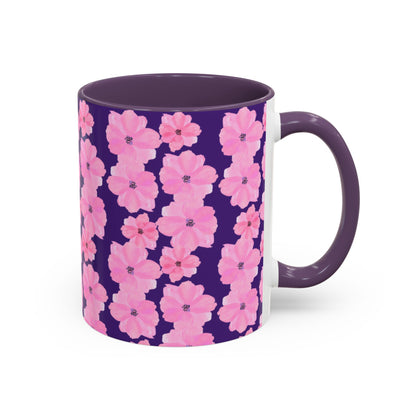 Chic Floral Coffee Mug - Pink Blossoms on Dark Background