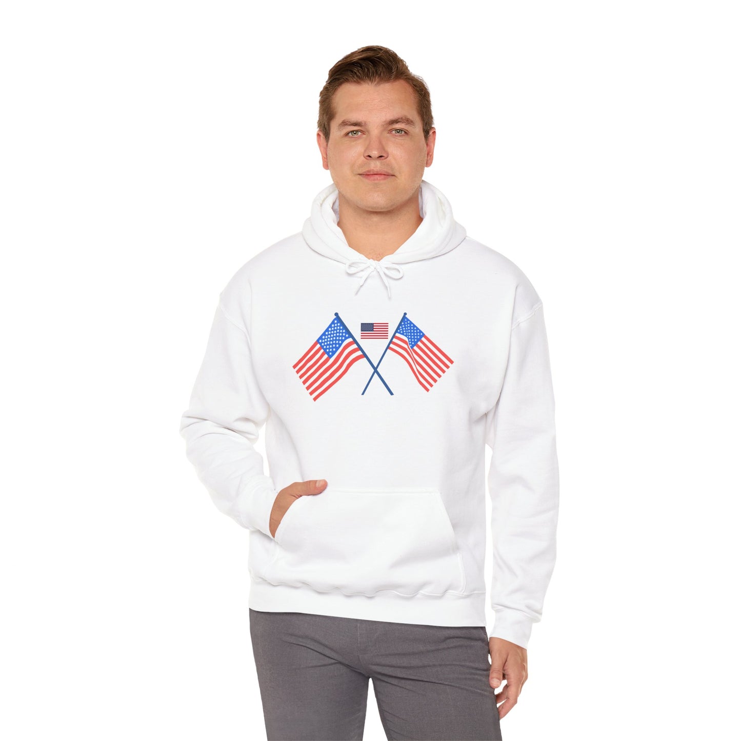 Men's Patriotic Hoodie - Double American Flag Graphic