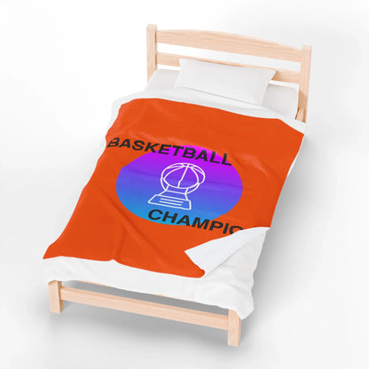 Basketball Champion Velveteen Plush Blanket | Cozy Sports Fan Gift, Soft Throw for Athletes, Birthday Present, Home Decor - RizQ Life 