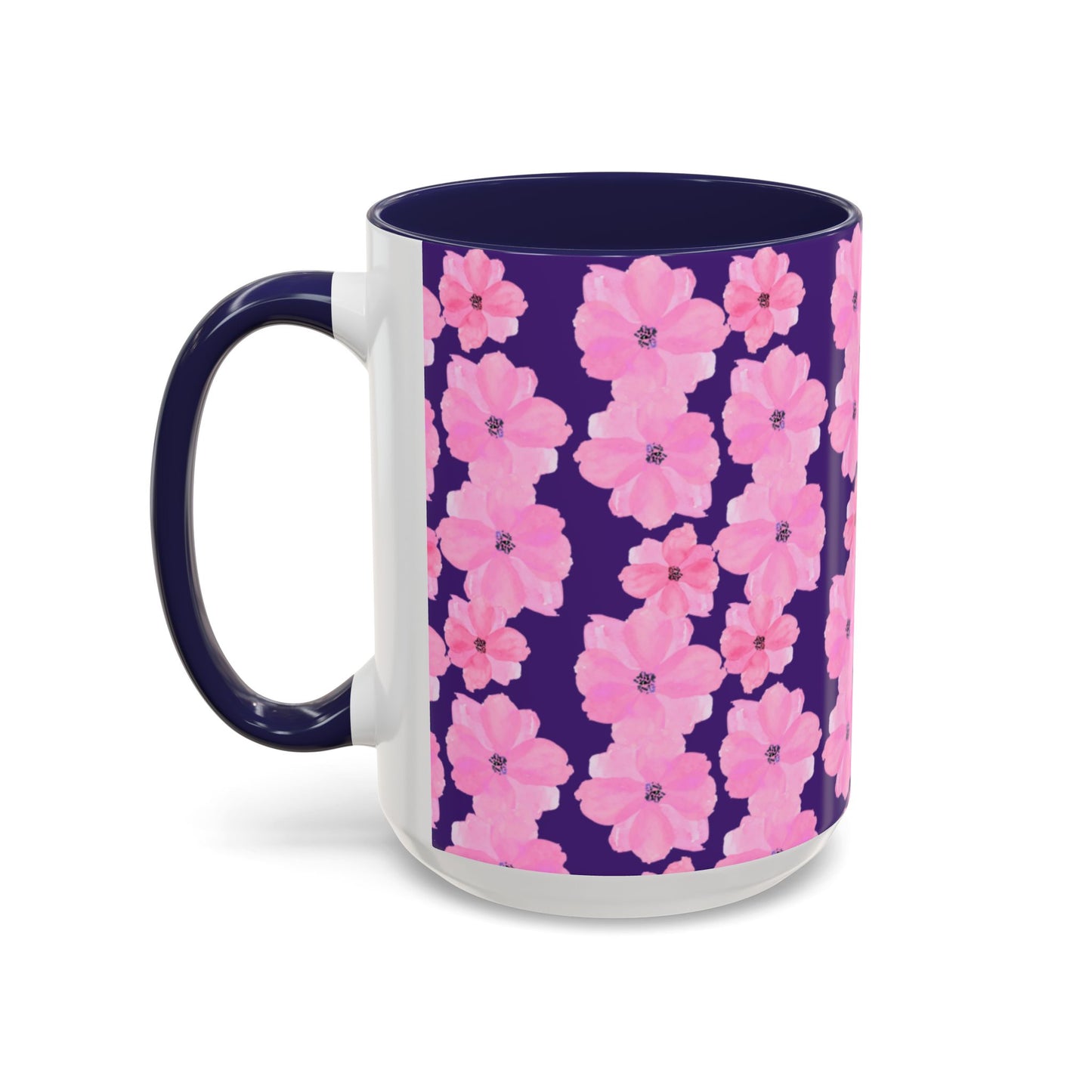 Chic Floral Coffee Mug - Pink Blossoms on Dark Background