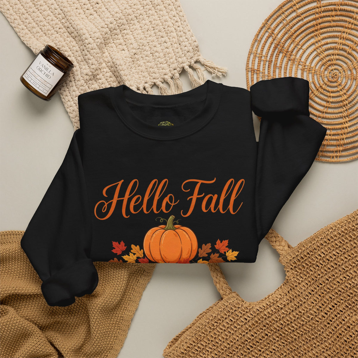 Hello Fall Pumpkin Crewneck Sweatshirt | Cozy Autumn Apparel