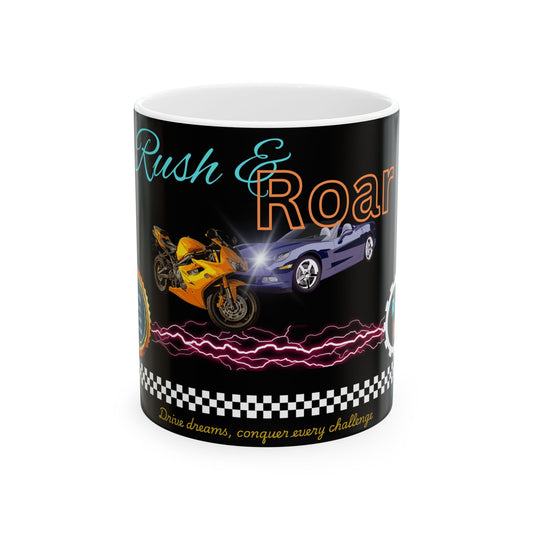 Racing Mug - Rush & Roar Ceramic Mug - Perfect Gift for Car and Motorcycle Enthusiasts