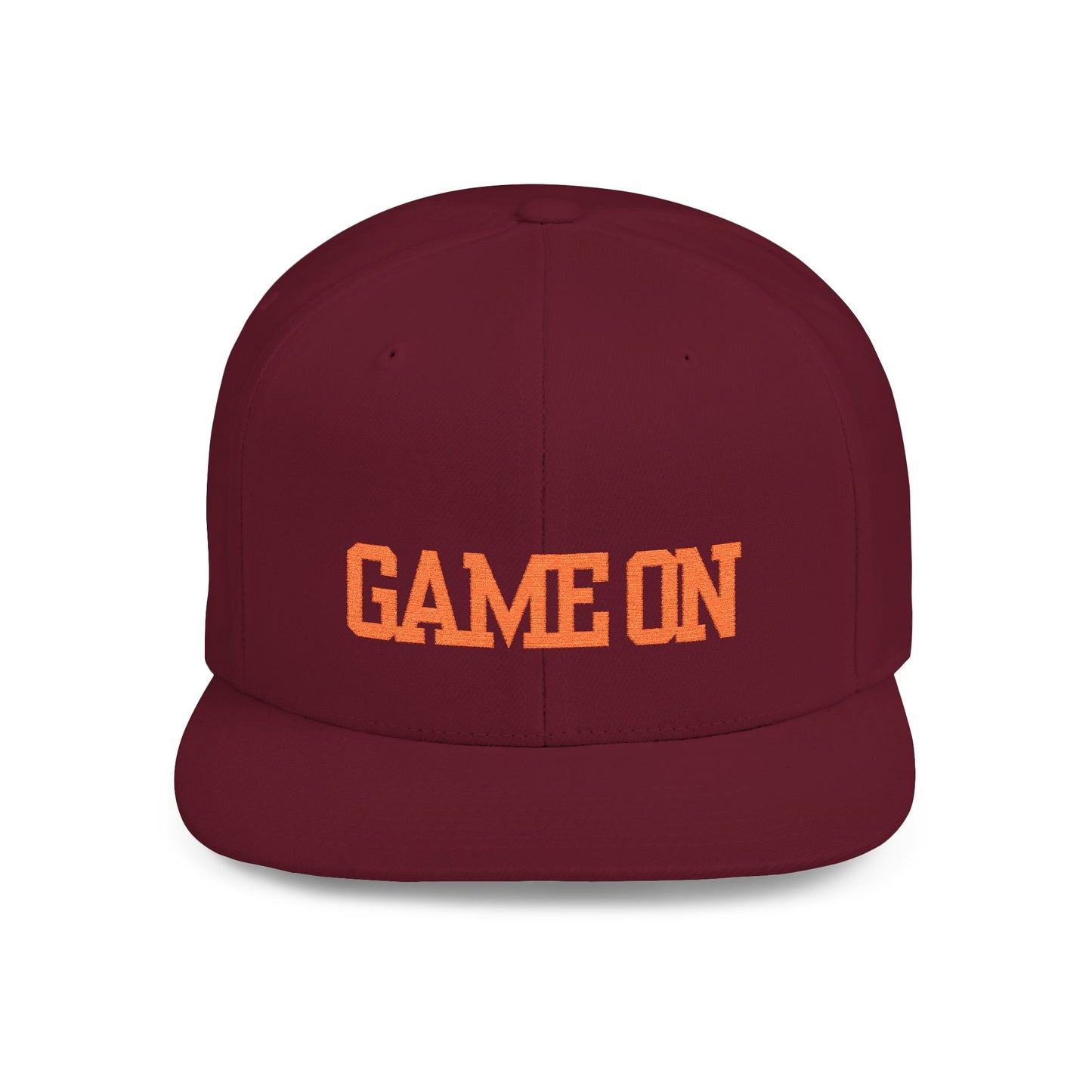 Trendy “Game On” snapback cap for adults. Adjustable flat bill hat, stylish streetwear accessory, perfect for gifts, festivals, sports, and casual outings.