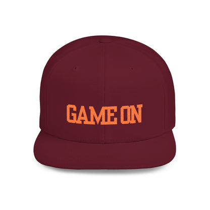 Trendy “Game On” snapback cap for adults. Adjustable flat bill hat, stylish streetwear accessory, perfect for gifts, festivals, sports, and casual outings.