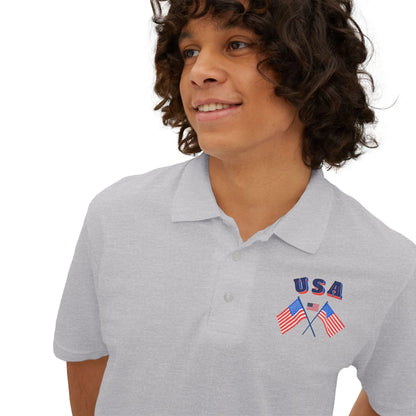 Patriotic men’s polo shirt with USA flag design. Cotton piqué short sleeve collared shirt, S–3XL. Perfect for 4th of July, BBQs, Father’s Day gifts. - RizQ Life 
