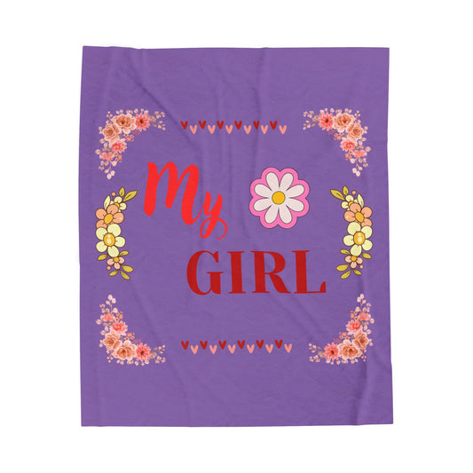My Girl Velveteen Plush Blanket, Cozy Throw for Kids, Floral Design Blanket, Gift for Daughter, Soft Plush Throw