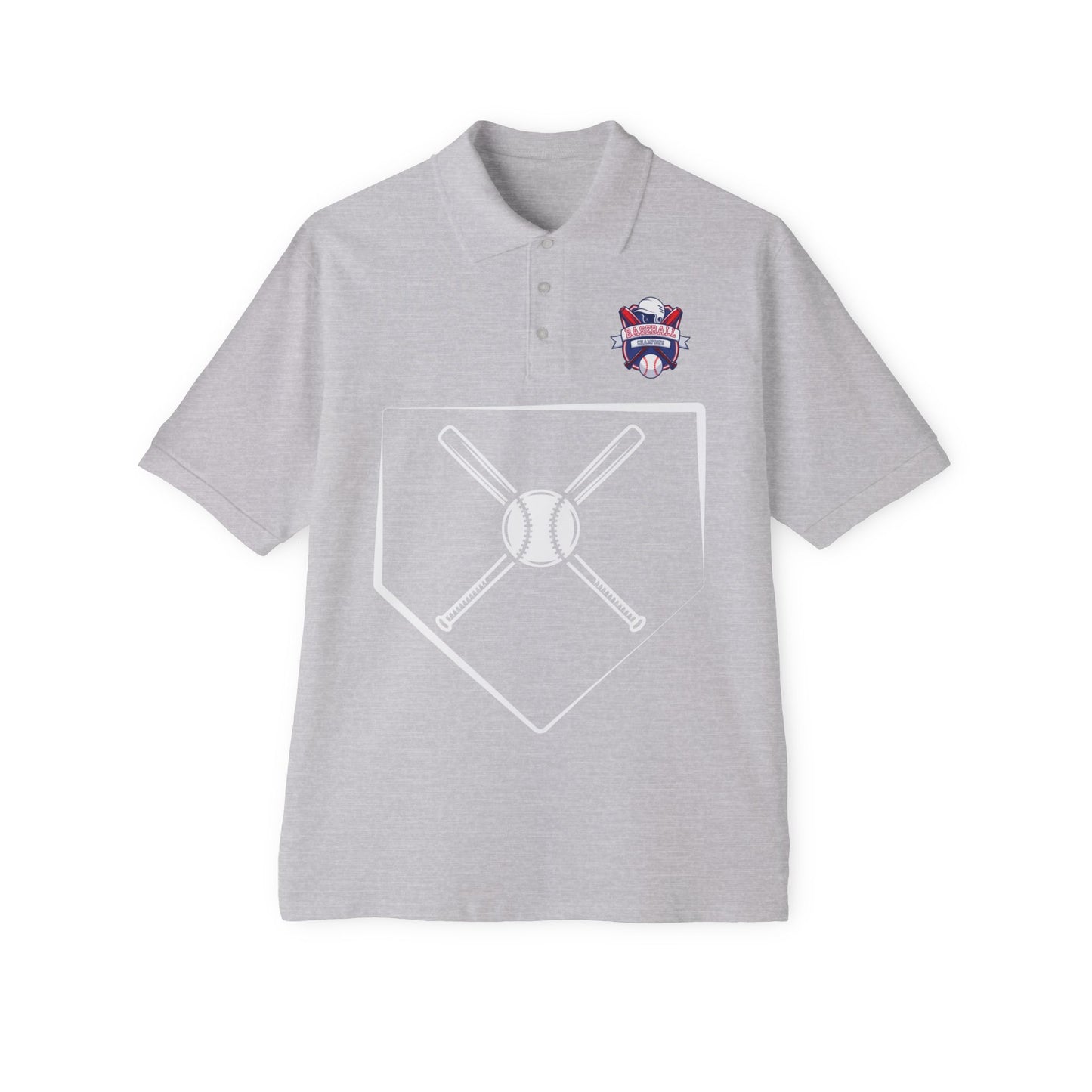 Men's Baseball Piqué Polo - Baseball with Graphic Bat and Ball Design