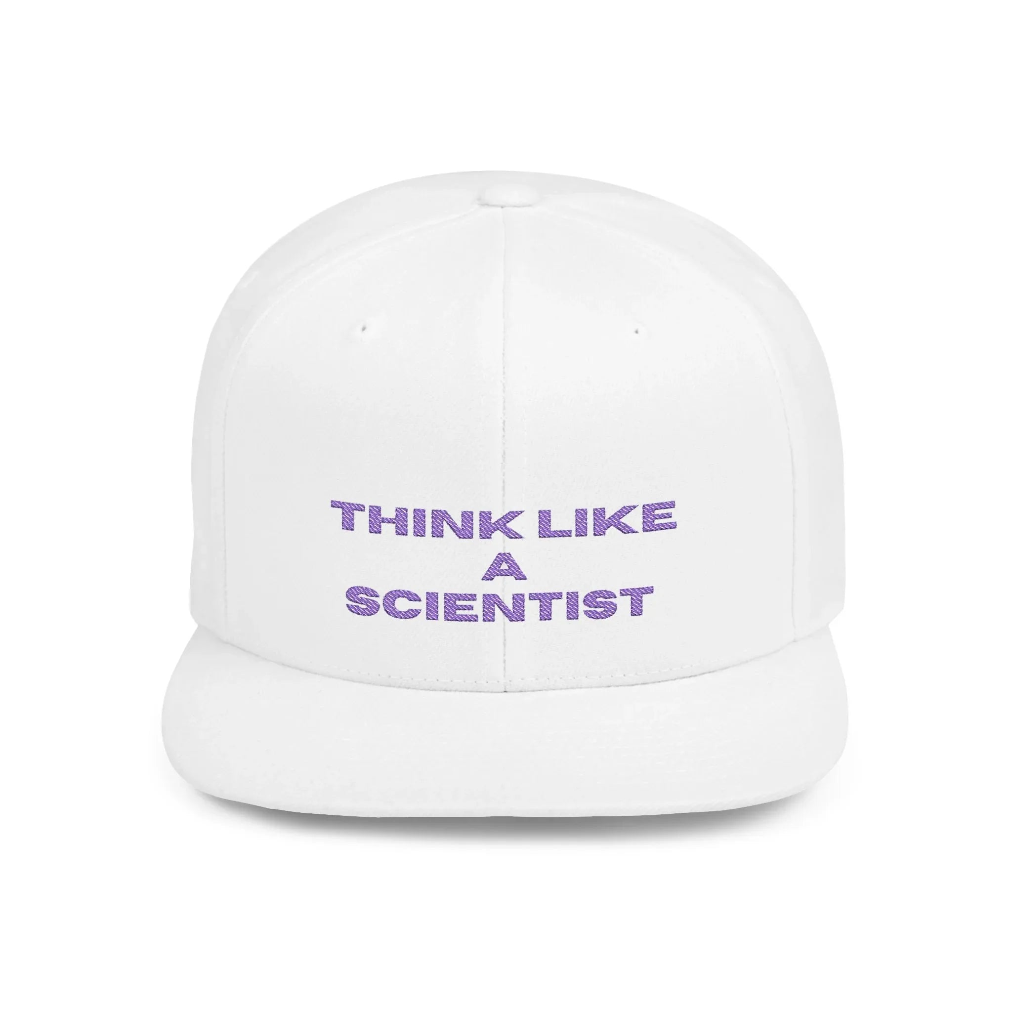Think Like A Scientist Snapback Cap – Trendy flat bill hat for science lovers, STEM enthusiasts, and geeky gifts. Perfect for casual wear & conventions. - RizQ Life 