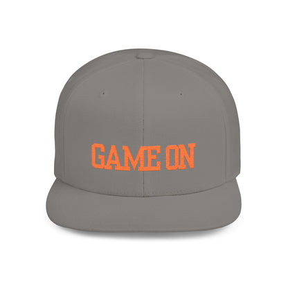 Trendy “Game On” snapback cap for adults. Adjustable flat bill hat, stylish streetwear accessory, perfect for gifts, festivals, sports, and casual outings.
