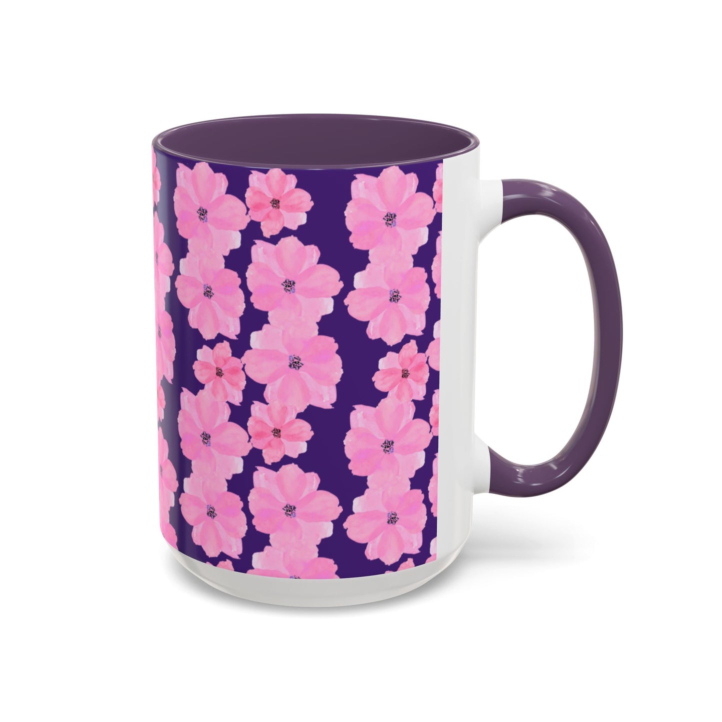 Chic Floral Coffee Mug - Pink Blossoms on Dark Background