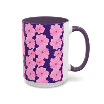 Chic Floral Coffee Mug - Pink Blossoms on Dark Background