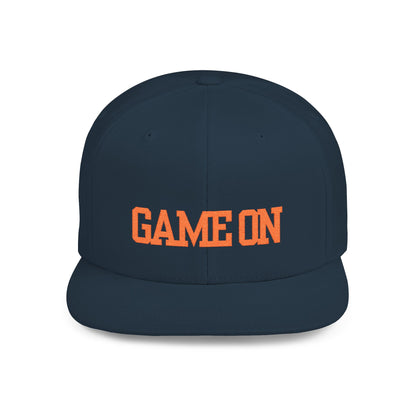 Trendy “Game On” snapback cap for adults. Adjustable flat bill hat, stylish streetwear accessory, perfect for gifts, festivals, sports, and casual outings.