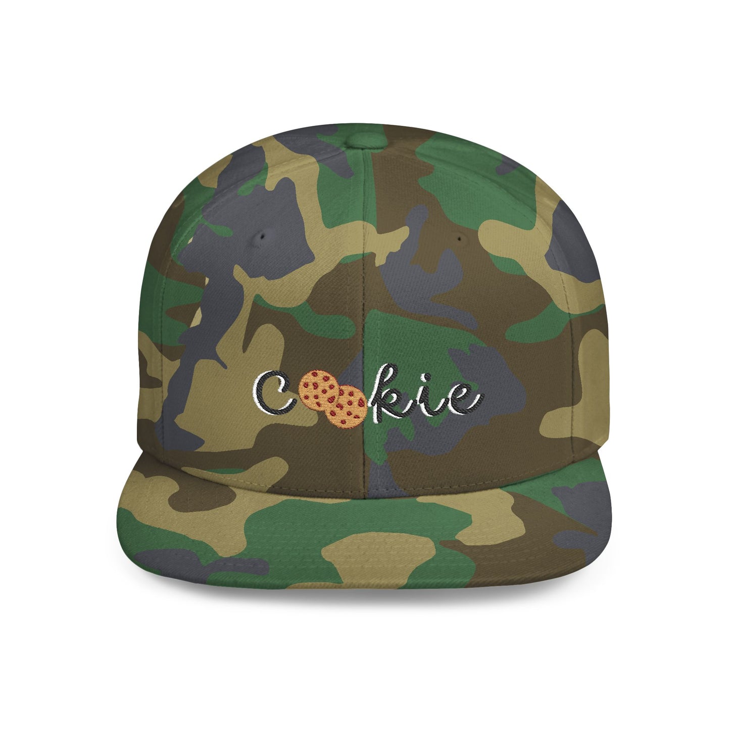 Trendy Cookie Flat Bill Snapback Cap – Adjustable, stylish hat for cookie lovers. Perfect gift for adults, birthdays, holidays, and streetwear fashion.