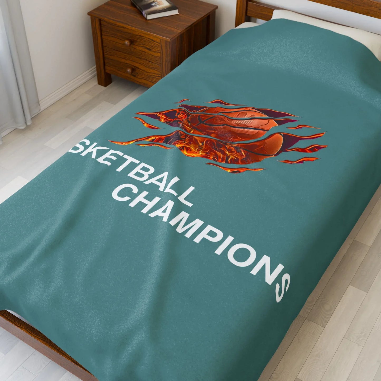 Cozy Basketball Champions Velveteen Plush Blanket | Great Gift for Sports Fans, Home Decor, Warmth, Championship Celebrations - RizQ Life 